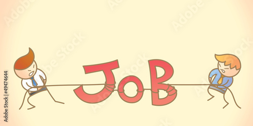 Vector: cartoon character of two business men pulling job cartoon character of two business men pulling job