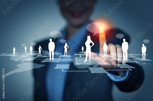 Photo: Image of female touching icon of social network Image of female touching icon of social network