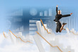 businesswoman in black suit jumping