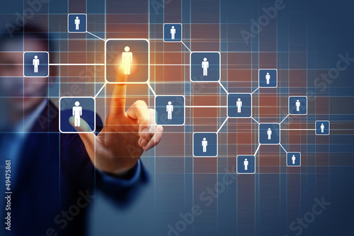 Photo: Image of male touching icon of social network Image of male touching icon of social network