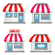 Cute shop icons with red awnings