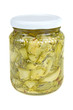 Glass jar with marinated zucchini