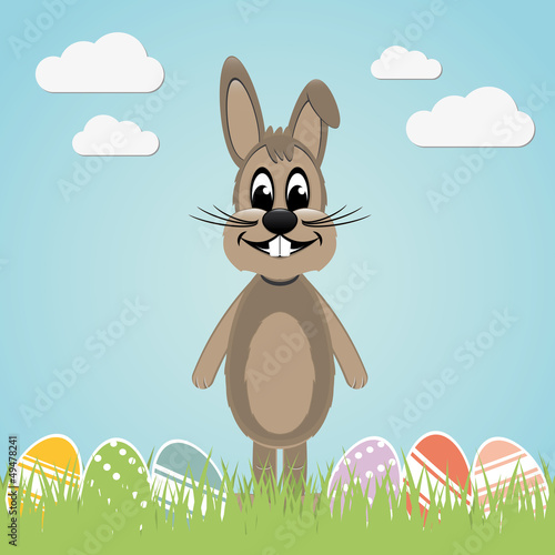 Vector: brown easter bunny lawn and colorful eggs brown easter bunny lawn and colorful eggs