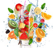 Fruit Cocktail with splashing liquid isolated on white