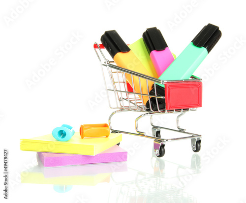 Photo: trolley with school equipment isolated on white trolley with school equipment isolated on white