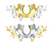 Reiteremblem in Gold und Silber mit Pferd, Hufeisen und Ornament