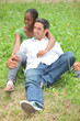 Mixed-race couple in park