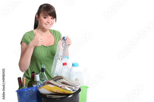 Photo: young woman waste sorting young woman waste sorting