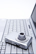 Digital camera with laptop, close up