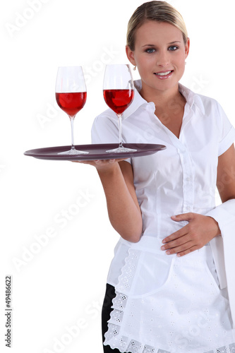 Photo: Blonde waitress with a tray Blonde waitress with a tray