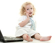 Cute young blond toddler jewish boy playing pretend