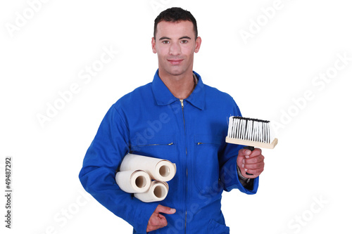 Photo: craftsman painter holding brush and wallpapers craftsman painter holding brush and wallpapers