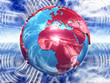 Red and blue Earth on blue background