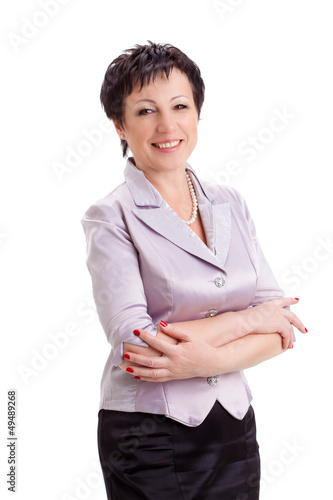 Photo: adult smiling businesswoman over white adult smiling businesswoman over white