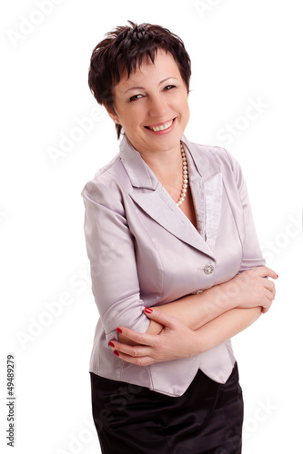 Photo: happy adult smiling businesswoman over white happy adult smiling businesswoman over white