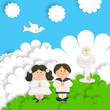 first communion card funny, brown pair of children