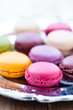 Macaroons on silver tray