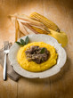chopped meat with onions and porridge
