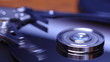 Closeup view of working hard disk drive.
