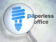 Finance concept: optical glass with Energy Saving Lamp icon and