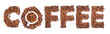 concept coffee word of coffee beans and cup