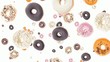 Donuts falling down on white background