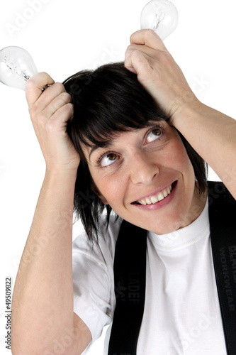 Photo: Woman with her thinking caps on Woman with her thinking caps on