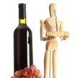 Mannequin with corkscrew and wine bottle, isolated on  white