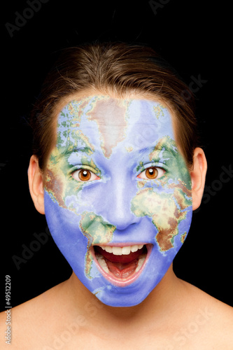 Photo: girl with world map on her face girl with world map on her face