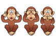 illustration of cartoon Three monkeys - see, hear, speak no evil