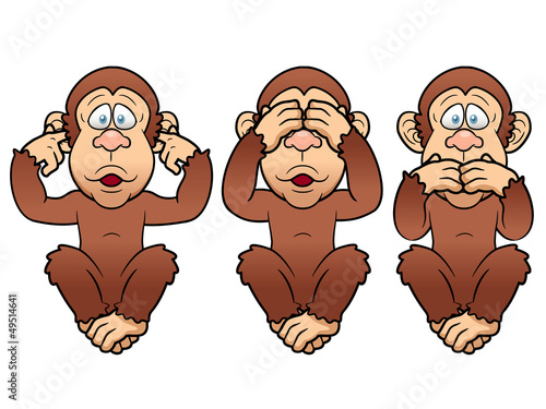 Vector: illustration of cartoon Three monkeys - see, hear, speak no evil illustration of cartoon Three monkeys - see, hear, speak no evil