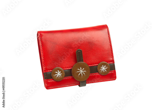 Photo: Beautiful red purse on white background Beautiful red purse on white background