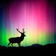 The northern lights with a deer, vector Eps10 illustration.
