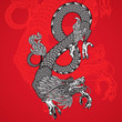 Ancient Chinese Dragon and red background, vector Eps10 image.
