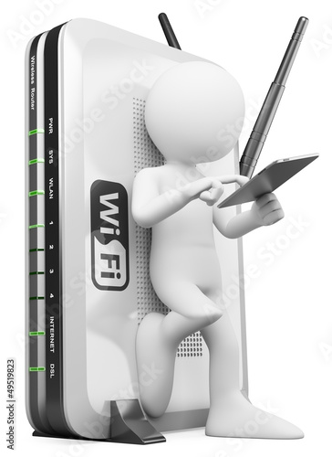 Illustration: 3D white people. Wifi zone 3D white people. Wifi zone