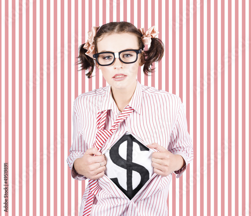 Photo: Female Business Superhero Showing Dollar Sign Female Business Superhero Showing Dollar Sign
