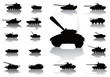 Tanks detailed silhouettes set. Vector