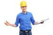 Young engineer gesturing