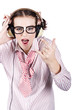 Cool Music Nerd Rocking Out To Metal On Headphones