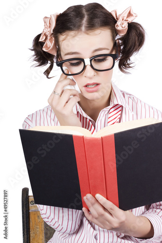 Photo: Cute Woman Reading Romance Novel Over White Cute Woman Reading Romance Novel Over White