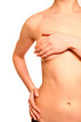 Female body with a breast covered isolated on white background