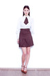 teen school girl wearing old style formal clothes