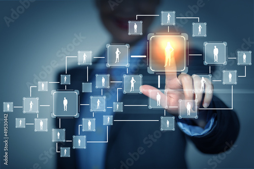 Photo: Image of female touching icon of social network Image of female touching icon of social network