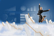 businesswoman in black suit jumping