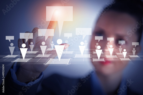 Photo: Image of female touching icon of social network Image of female touching icon of social network