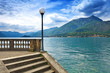 Como Lake landscape. Lamp, stairs and water. Bellagio Italy