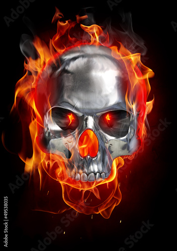 Illustration: Metallic skull on fire Metallic skull on fire