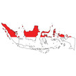 Country outline with the flag of Indonesia