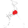 Country outline with the flag of Japan