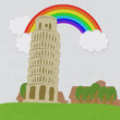 Pisa tower in stitch style on fabric background